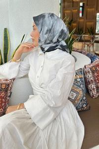 Lamelif Batik Çiçek Desen Soft Eşarp Siyah