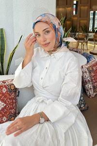 Lamelif Çiçek Desen Soft Eşarp Bej