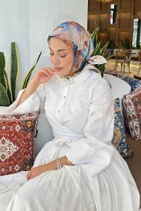 Lamelif Çiçek Desen Soft Eşarp Bej