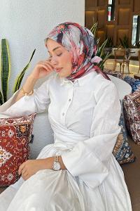 Lamelif Çiçek Desen Soft Eşarp Bordo