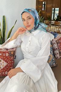 Lamelif Çiçek Desen Soft Eşarp Çağla Yeşili