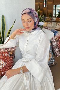 Lamelif Çiçek Desen Soft Eşarp Leylak