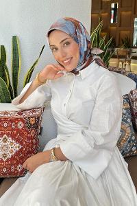 Lamelif Çiçek Desen Soft Eşarp Sütlü Kahve