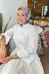 Lamelif Çiçek Desen Soft Eşarp Sütlü Kahve