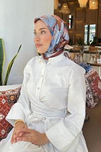 Lamelif Çiçek Desen Soft Eşarp Sütlü Kahve