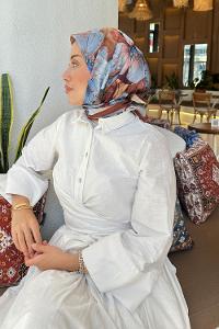 Lamelif Çiçek Desen Soft Eşarp Sütlü Kahve