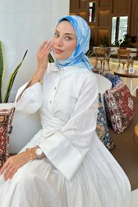 Lamelif Gül Desen Soft Eşarp Bebe Mavisi