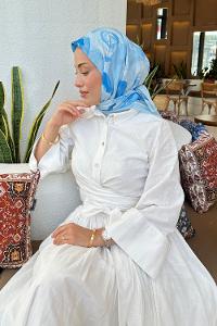 Lamelif Gül Desen Soft Eşarp Bebe Mavisi