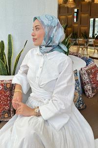 Lamelif Gül Desen Soft Eşarp Çağla Yeşili