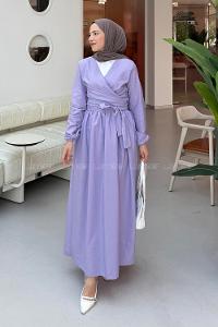 Lamelif Bağlama Detaylı Bluz-Etek Tesettür Takım Lila