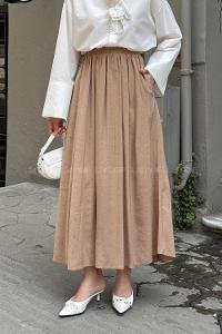 Lamelif Cep Detaylı Keten kahve