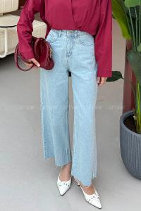 Lamelif Kesik Paça Midi Boy Pantolon Açık Mavi