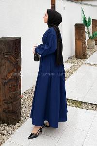 Lamelif Pileli Poplin Elbise Lacivert