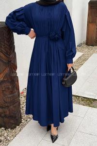 Lamelif Pileli Poplin Elbise Lacivert