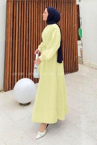 Lamelif Pileli Poplin Elbise Sarı