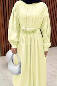 Lamelif Pileli Poplin Elbise Sarı