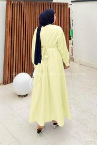 Lamelif Pileli Poplin Elbise Sarı