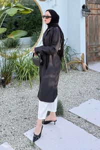 Lamelif Anastasia Kolları Pileli Trençkot Siyah