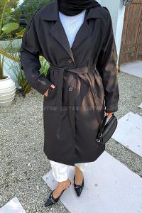 Lamelif Anastasia Kolları Pileli Trençkot Siyah