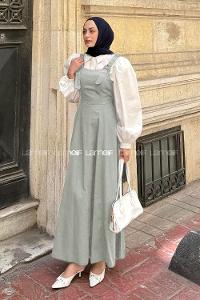 Lamelif Askılı Gabardin Tesettür Jile Çağla Yeşili
