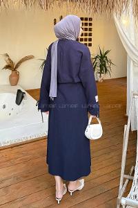 Lamelif Biye Detaylı Etekli Tesettür Takım Lacivert