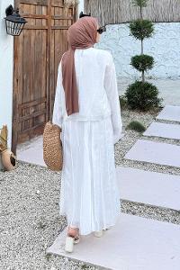 Lamelif Etek-Bluz İkili Tesettür Takım Beyaz