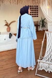 Lamelif Tensel Etek-Bluz Tesettür Takım Bebe Mavisi