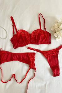 Lamelif Rhera Dantelli Saten Jartiyer Takım