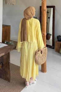 Lamelif Etek-Bluz İkili Tesettür Takım Sarı