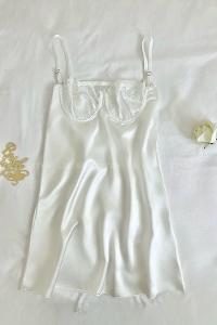 Lamelif Dantelli Saten Gecelik