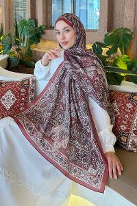 Lamelif Retro Desen Pamuk Şal Bordo