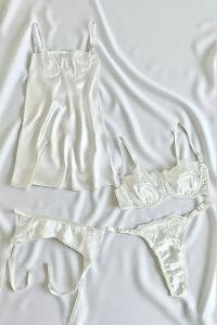 Lamelif Rhera Dantelli Saten Gecelikli Jartiyer Takım