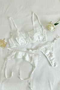 Lamelif Rhera Dantelli Saten Gecelikli Jartiyer Takım