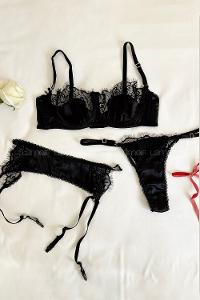 Lamelif Rhera Dantelli Saten Gecelikli Jartiyer Takım