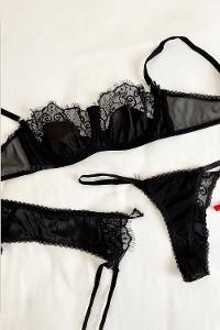 Lamelif Rhera Dantelli Saten Gecelikli Jartiyer Takım