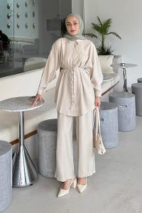 Lamelif Cep Detaylı Modal Tesettür Takım Taş Rengi