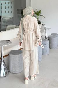 Lamelif Cep Detaylı Modal Tesettür Takım Taş Rengi