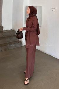 Lamelif Cep Detaylı Modal Tesettür Takım Acı Kahve