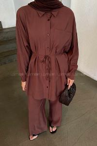 Lamelif Cep Detaylı Modal Tesettür Takım Acı Kahve