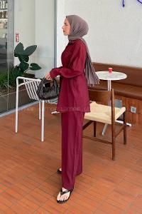 Lamelif Cep Detaylı Modal Tesettür Takım Bordo