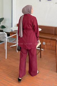 Lamelif Cep Detaylı Modal Tesettür Takım Bordo