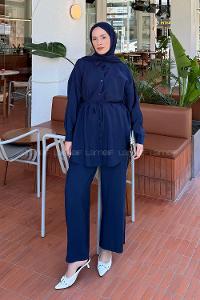 Lamelif Cep Detaylı Modal Tesettür Takım Lacivert