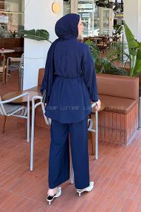Lamelif Cep Detaylı Modal Tesettür Takım Lacivert