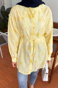 Lamelif Çiçek Desenli Tesettür Tunik Sarı