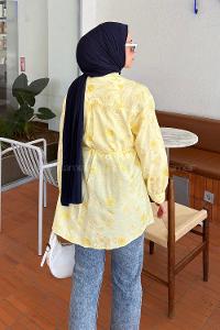 Lamelif Çiçek Desenli Tesettür Tunik Sarı