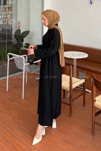Lamelif Tesettür Krep Elbise Siyah