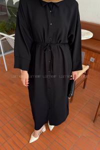 Lamelif Tesettür Krep Elbise Siyah