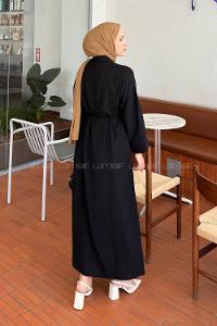 Lamelif Tesettür Krep Elbise Siyah