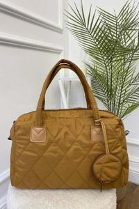 Lamelif  Cüzdan Aksesuarlı Barrel Kapitone Çanta Camel