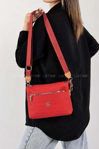 Lamelif Üç Bölmeli Omuz Çanta Kırmızı